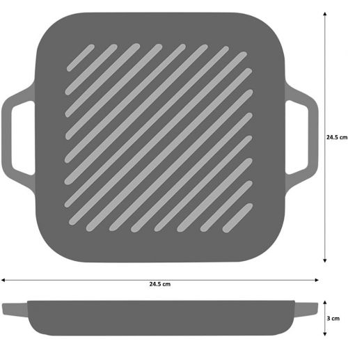  ProCook - quadratische Grillpfanne aus Gusseisen - emailliert - Induktion -Gusseisenpfanne - mit zwei Griffen - 26 cm - Rot