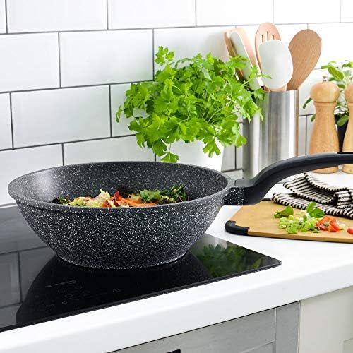  ProCook Granite Stone Wok - 30 cm - Wokpfanne - mit Stein verstarkte Antihaftbeschichtung - Granitoptik - Induktion - Pfanne -