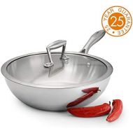 [아마존베스트]ProCook Elite Tri-Ply - Wok - mit Deckel - Edelstahl Wok - Induktion - mit - CoolTouch Griff - Wokpfanne - unbeschichtet - 28 cm