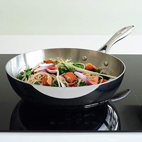  ProCook Elite Tri-Ply - Wok - mit Deckel - Edelstahl Wok - Induktion - mit - CoolTouch Griff - Wokpfanne - unbeschichtet - 28 cm