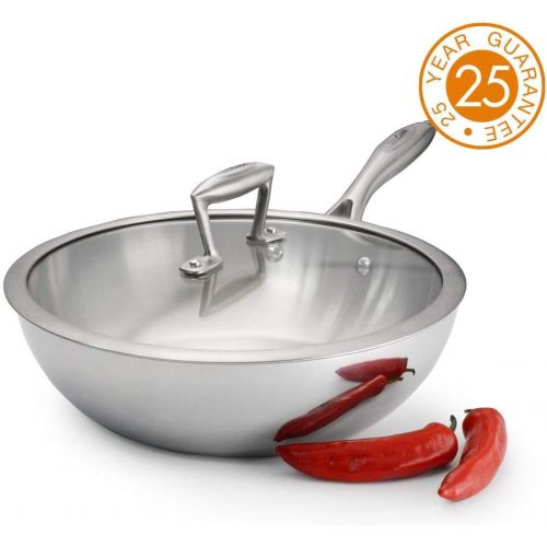  ProCook Elite Tri-Ply - Wok - mit Deckel - Edelstahl Wok - Induktion - mit - CoolTouch Griff - Wokpfanne - unbeschichtet - 28 cm