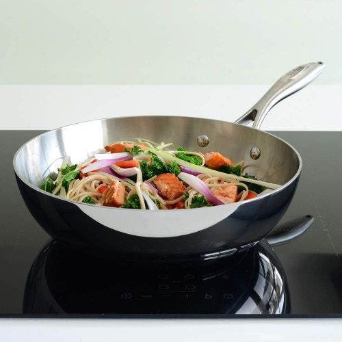  ProCook Elite Tri-Ply - Wok - mit Deckel - Edelstahl Wok - Induktion - mit - CoolTouch Griff - Wokpfanne - unbeschichtet - 28 cm