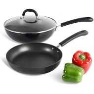 ProCook Gourmet Non-Stick Wok und Bratpfanne - mit Deckel - Induktion - Topfset - mit Antihaftbeschichtung - mit Deckel aus Glas - Stay-Cool Silikongriff - 2-teilig mit Pfanne