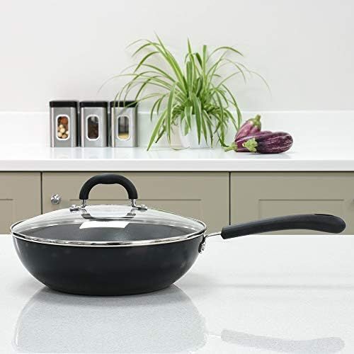  ProCook Gourmet Non-Stick Wok und Bratpfanne - mit Deckel - Induktion - Topfset - mit Antihaftbeschichtung - mit Deckel aus Glas - Stay-Cool Silikongriff - 2-teilig mit Pfanne