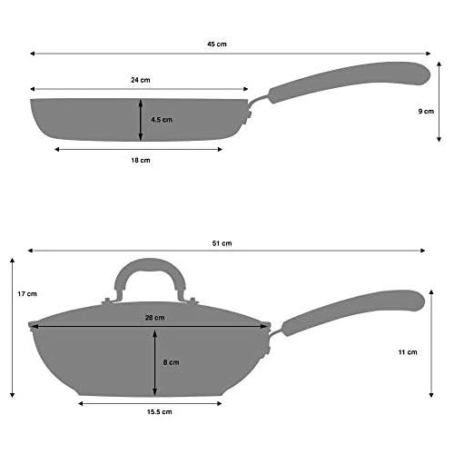  ProCook Gourmet Non-Stick Wok und Bratpfanne - mit Deckel - Induktion - Topfset - mit Antihaftbeschichtung - mit Deckel aus Glas - Stay-Cool Silikongriff - 2-teilig mit Pfanne