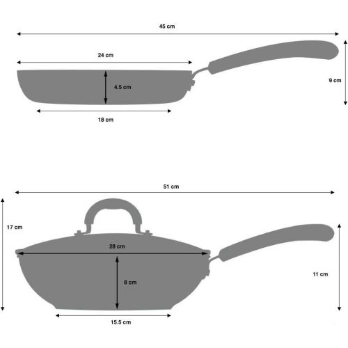  ProCook Gourmet Non-Stick Wok und Bratpfanne - mit Deckel - Induktion - Topfset - mit Antihaftbeschichtung - mit Deckel aus Glas - Stay-Cool Silikongriff - 2-teilig mit Pfanne