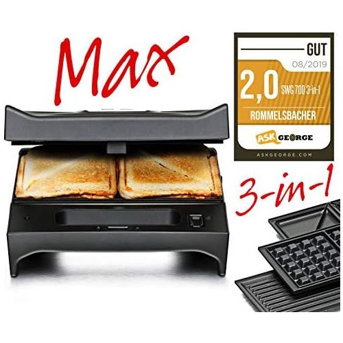  Marke: Rommelsbacher ROMMELSBACHER SWG 700 3-in-1 Multi Toast & Grill Max (Sandwich-Maker, belgisches Waffeleisen, Kontaktgrill, 3 wechselbare Alu-Druckguss-Platten, 2-Lagen Antihaftbeschichtung) schwa