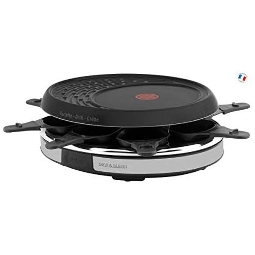 테팔 Marke: Tefal Tefal RE320812 Crepparty“ 2-in-1-Raclette-Gerat mit integrierter Aufbewahrung, Powerglide-Antihaftbeschichtung, spuelmaschinengeeignet, 8Platten, 1050W Grillfunktion + Grillplatt