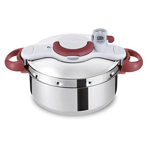 테팔 Marke: Tefal Tefal P4620733 Clipso Minut Perfect Schnellkochtopf mit Garbkorb und Timer (6L) edelstahl/weiss/rot