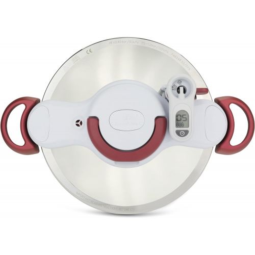 테팔 Tefal P4620733 Clipso Minut Perfect Schnellkochtopf mit Garbkorb und Timer (6L) edelstahl/weiss/rot