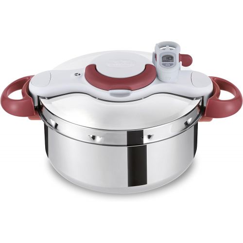 테팔 Tefal P4620733 Clipso Minut Perfect Schnellkochtopf mit Garbkorb und Timer (6L) edelstahl/weiss/rot