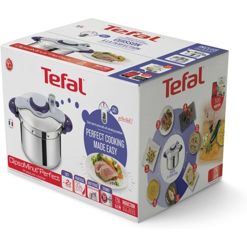 테팔 Tefal P4620733 Clipso Minut Perfect Schnellkochtopf mit Garbkorb und Timer (6L) edelstahl/weiss/rot