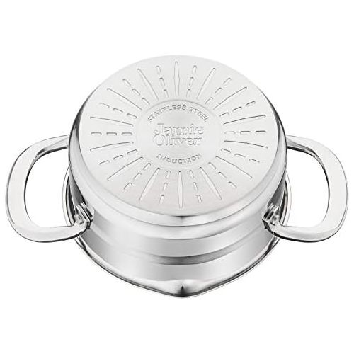 테팔 Tefal E494S7 Jamie Oliver Brushed Topfset, 7-teilig, inkl. 3 x Glasdeckel, genietete Griffe, kompatibel mit allen Herdarten, Edelstahl