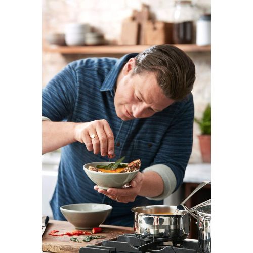 테팔 Tefal E494S7 Jamie Oliver Brushed Topfset, 7-teilig, inkl. 3 x Glasdeckel, genietete Griffe, kompatibel mit allen Herdarten, Edelstahl