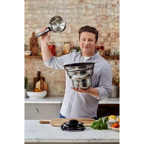 테팔 Tefal L95693 Ingenio Jamie Oliver Topfset, 3-teilig, Topf mit Ø 16 cm und Ø 18 cm, abnehmbarer Griff, kompatibel mit allen Herdarten, Edelstahl