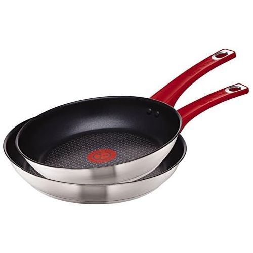 테팔 Tefal H801S5 Topf-Set, Jamie Oliver Mainstream Pfannen und Topf-Set, 5-teilig antihaftversiegelt, Starterset, Edelstahl, rot