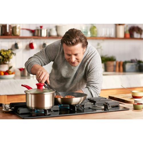 테팔 Tefal H801S5 Topf-Set, Jamie Oliver Mainstream Pfannen und Topf-Set, 5-teilig antihaftversiegelt, Starterset, Edelstahl, rot