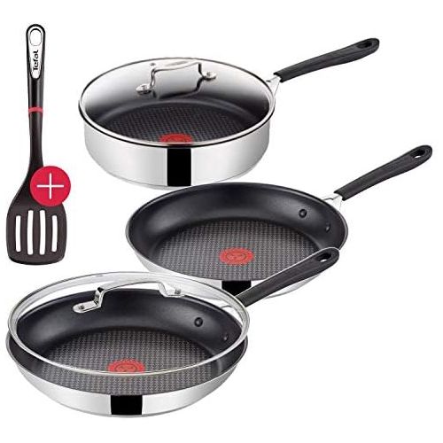 테팔 Tefal T Tefal G435S7 Jamie Oliver Induktion Pfannenset 6-teilig 24 und 28cm + Glasdeckel 28cm + Schmorpfanne 25cm mit Deckel + Pfannenwender, Antihaft Pfannen, Induktionsherd geeignet, Ede