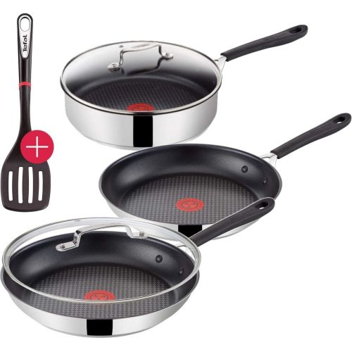 테팔 Tefal T Tefal G435S7 Jamie Oliver Induktion Pfannenset 6-teilig 24 und 28cm + Glasdeckel 28cm + Schmorpfanne 25cm mit Deckel + Pfannenwender, Antihaft Pfannen, Induktionsherd geeignet, Ede