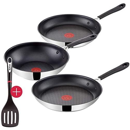 테팔 Tefal G435S3 Jamie Oliver Induktion Pfannenset 4-teilig 24 und 28 cm Pfanne + Wokpfanne 28cm und Ingenio Pfannenwender, Antihaft Pfanne, Induktionsherd geeignet, Genieteter Edelsta