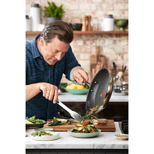 테팔 Tefal G435S3 Jamie Oliver Induktion Pfannenset 4-teilig 24 und 28 cm Pfanne + Wokpfanne 28cm und Ingenio Pfannenwender, Antihaft Pfanne, Induktionsherd geeignet, Genieteter Edelsta