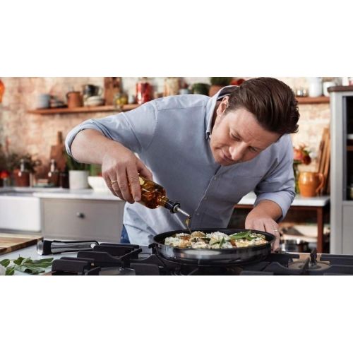 테팔 Tefal G435S3 Jamie Oliver Induktion Pfannenset 4-teilig 24 und 28 cm Pfanne + Wokpfanne 28cm und Ingenio Pfannenwender, Antihaft Pfanne, Induktionsherd geeignet, Genieteter Edelsta