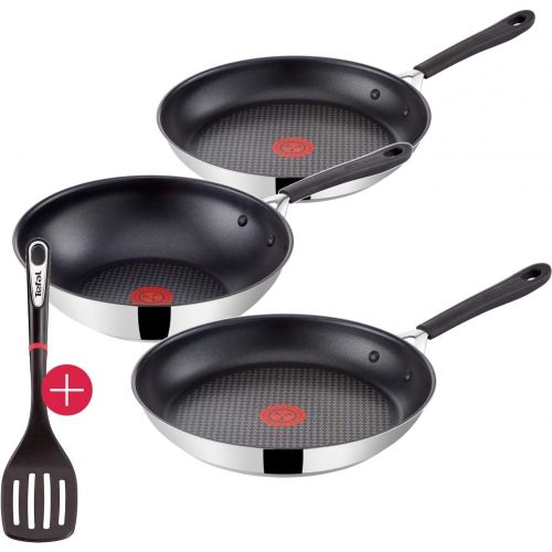 테팔 Tefal G435S3 Jamie Oliver Induktion Pfannenset 4-teilig 24 und 28 cm Pfanne + Wokpfanne 28cm und Ingenio Pfannenwender, Antihaft Pfanne, Induktionsherd geeignet, Genieteter Edelsta