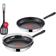 Tefal G435S2 Jamie Oliver Induktion Pfannenset 4-teilig 24 und 28 cm + Jamie Oliver Glasdeckel 28cm und Ingenio Pfannenwender, Antihaft Pfanne, Induktionsherd geeignet, Genieteter