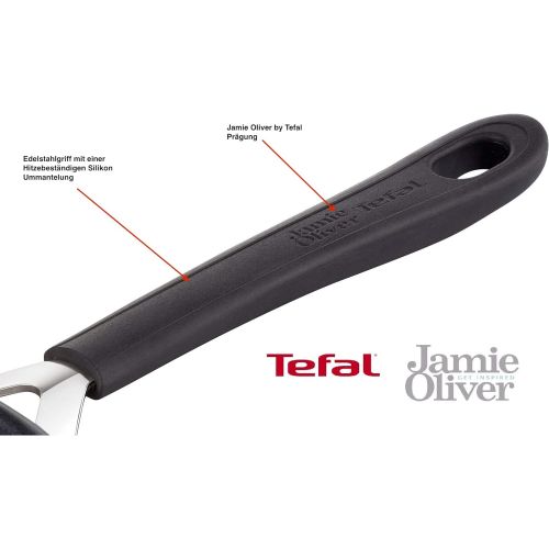 테팔 Tefal G435S2 Jamie Oliver Induktion Pfannenset 4-teilig 24 und 28 cm + Jamie Oliver Glasdeckel 28cm und Ingenio Pfannenwender, Antihaft Pfanne, Induktionsherd geeignet, Genieteter