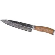 Marke: Wakoli Wakoli Damastmesser Chefmesser, Klinge 20,00 cm Lange - japanischer Damaststahl VG-10, mit schwarzem Hammerschlag und Olivenholzgriff - Wakoli Oliven Serie