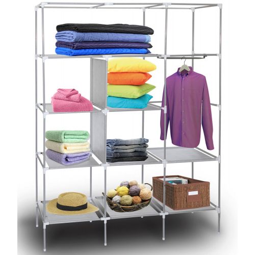  Marketworldcup-69 Portable Closet Storage Organizer Clothes Wardrobe Shoe Rack with Shelves