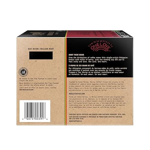  Marley Coffee One Love, 100% Ethiopian, Medium Roast Coffee, Keurig K-Cup Brewer Compatible Pods, 24 Count