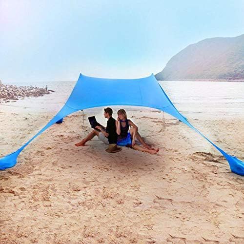  Marmenkina Blue Family Beach Sunshade 210X210cm Sunshade Anti-UV Gazebo Sun Shade UV Protection Sun Shelter Rainproof Awning