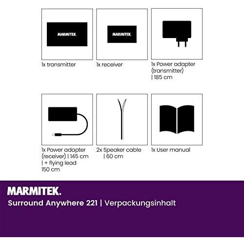  Audio transmitter for speakers, Marmitek Surround Anywhere 221, digital latency free transmission, wireless Surround speaker connection, connect two speakers wirelessly