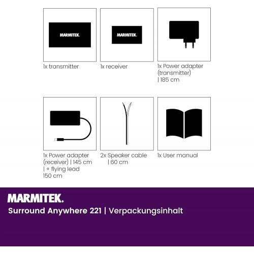  Audio transmitter for speakers, Marmitek Surround Anywhere 221, digital latency free transmission, wireless Surround speaker connection, connect two speakers wirelessly