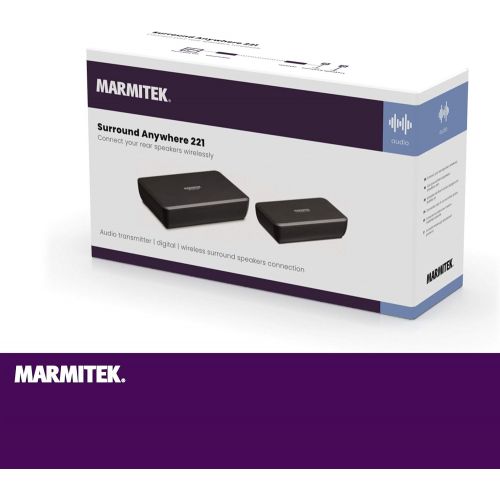  Audio transmitter for speakers, Marmitek Surround Anywhere 221, digital latency free transmission, wireless Surround speaker connection, connect two speakers wirelessly