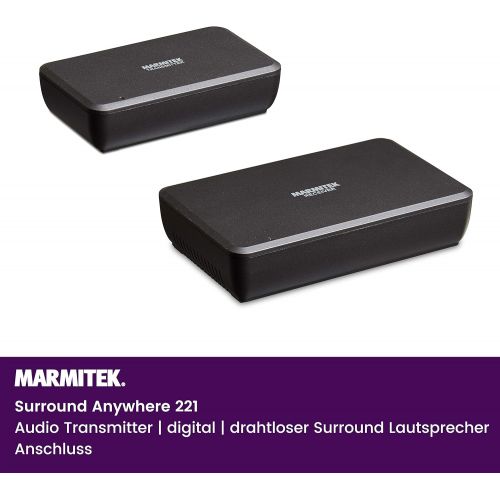  Audio transmitter for speakers, Marmitek Surround Anywhere 221, digital latency free transmission, wireless Surround speaker connection, connect two speakers wirelessly