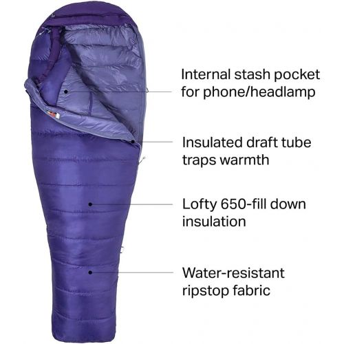 마모트 Marmot Ouray Sleeping Bag, Electric Purple/Royal Grape, Reg 5ft 6in, RZ, 29940-6999-Reg: 56 / RZ