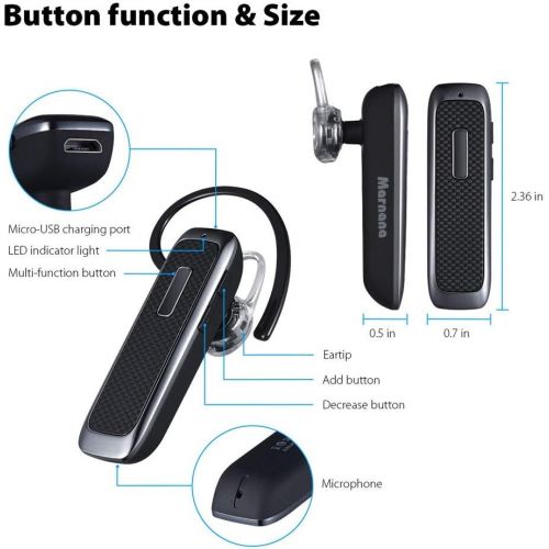  Bluetooth Headset, Marnana Wireless Bluetooth Earpiece with 18 Hours Playtime and Noise Cancelling Mic, Ultralight Earphone Hands-Free for iPhone iPad Tablet Samsung Android Cell P