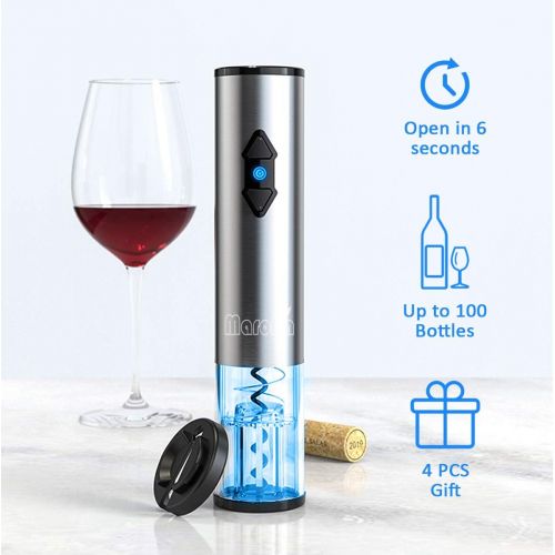  [아마존베스트]Marofin Electric Wine Opener ,Automatic Wine Bottle Corkscrew Opener Contain Foil Cutter, Wine Aerator Pourer and Stainless Steel Vacuum Stopper for Wine Lover 4-Piece Gift Set