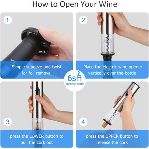  [아마존베스트]Marofin Electric Wine Opener ,Automatic Wine Bottle Corkscrew Opener Contain Foil Cutter, Wine Aerator Pourer and Stainless Steel Vacuum Stopper for Wine Lover 4-Piece Gift Set