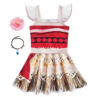 Marosoniy Little Girls Princess Dress Lace Ruffle Sleeve for Moana Costume Outfit with Necklace Flower For Halloween Christmas Dress Up