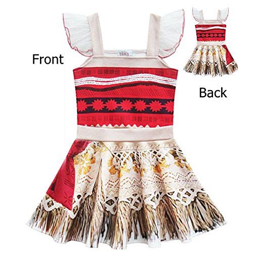  Marosoniy Little Girls Princess Dress Lace Ruffle Sleeve for Moana Costume Outfit with Necklace Flower For Halloween Christmas Dress Up