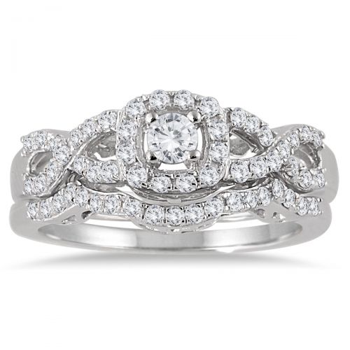  Marquee Jewels 10k White Gold 34ct TDW Diamond Halo Bridal Ring Set by Marquee Jewels