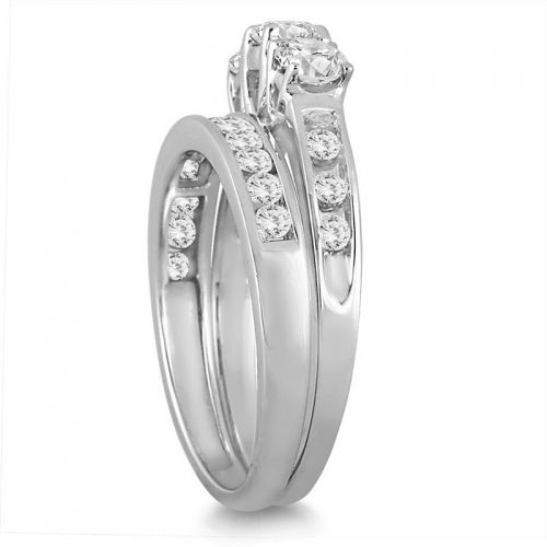 Marquee Jewels 10k White Gold 1 12ct TDW 3-stone Diamond Bridal Set by Marquee Jewels