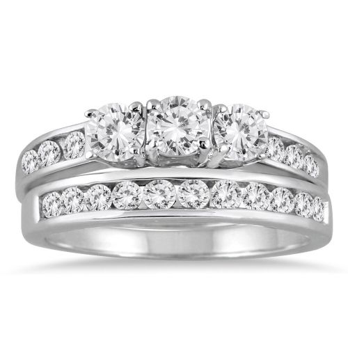  Marquee Jewels 10k White Gold 1 12ct TDW 3-stone Diamond Bridal Set by Marquee Jewels
