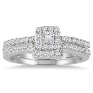 Marquee Jewels 10k White Gold 1/2ct TDW Diamond Halo Square Setting Bridal Ring Set by Marquee Jewels