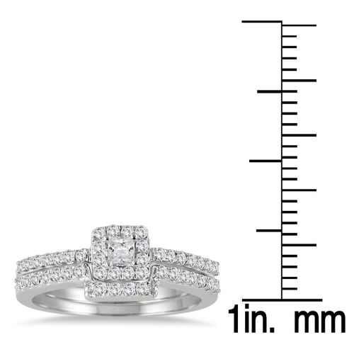  Marquee Jewels 10k White Gold 12ct TDW Diamond Halo Square Setting Bridal Ring Set by Marquee Jewels