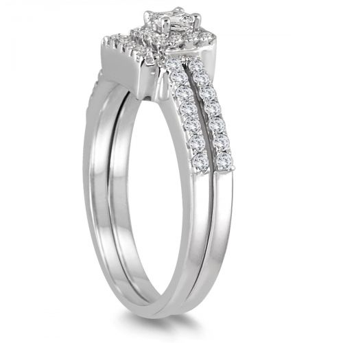  Marquee Jewels 10k White Gold 12ct TDW Diamond Halo Square Setting Bridal Ring Set by Marquee Jewels
