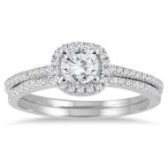 Marquee Jewels 14k White Gold 7/8ct TDW Halo Diamond Bridal Set by Marquee Jewels